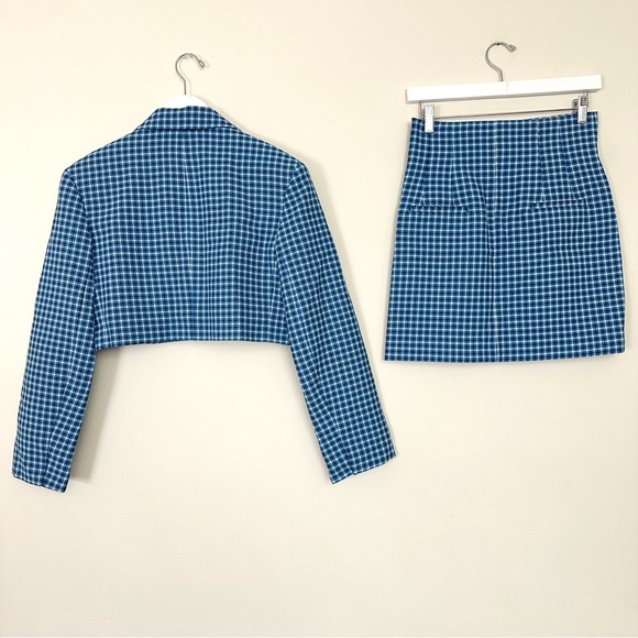 ZARA BLAZER CHECKED CROPPED LAPEL COLLAR & SKIRT - Picture 11 of 16